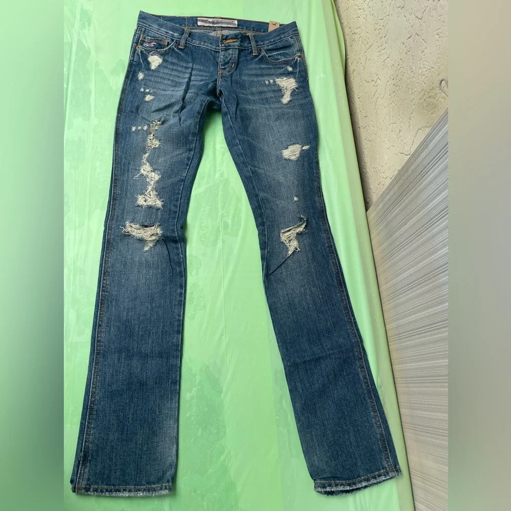 LOW RISE VINTAGE Hollister Cali Hermosa Dark Blue boot leg size 0 irregular - Picture 6 of 13